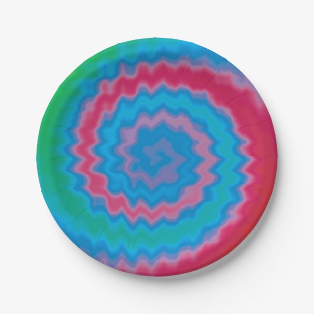 Tie dyed groovy funky retro swirl pattern cool paper plate (Front)
