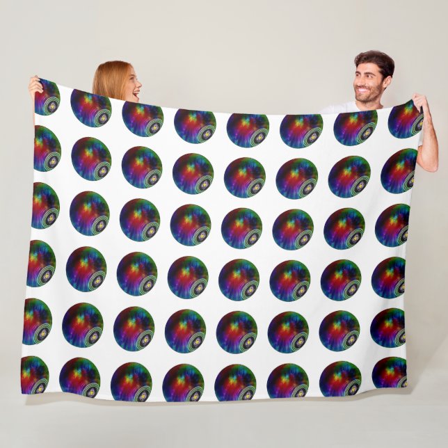 Tie Dyed Lawn Bowls, Large Fleece Blanket (In Situ)
