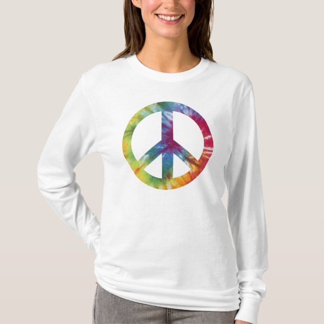 Tie Dyed Peace Sign Women's Long Sleeved Tee Shirt (Front)