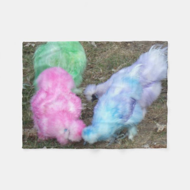 Tie Dyed Silkie Chickens in Pastel Easter Colours Fleece Blanket (Front (Horizontal))