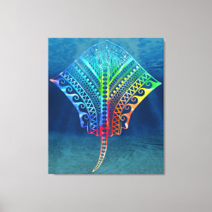 Tie Dyed Tribal Stingray Canvas Print