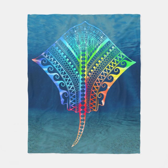 Tie Dyed Tribal Stingray Fleece Blanket (Front)