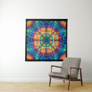 Tie-dyed, vibrant coloured, tapestry