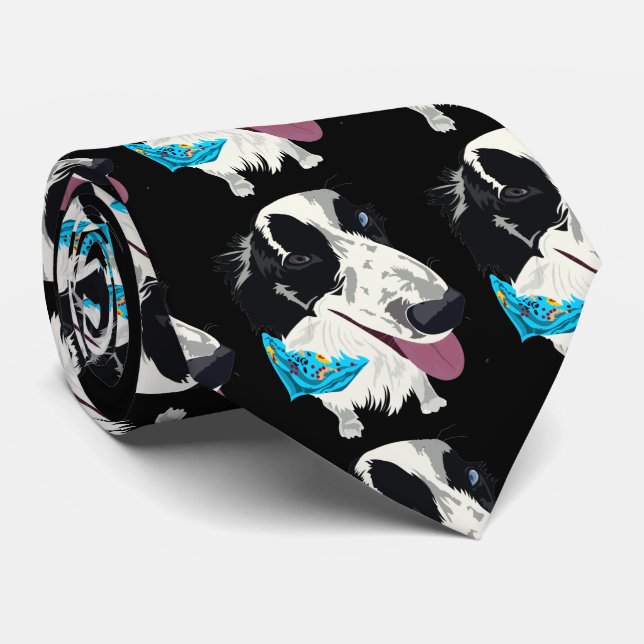 Tie in Black with Scarfed Border Collies (Rolled)