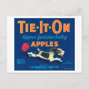Tie It On Apple Label (blue) - Tieton, WA Postcard