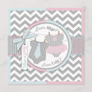 Tie or Tutu & Chevron Print Gender Reveal Party 2 Invitation