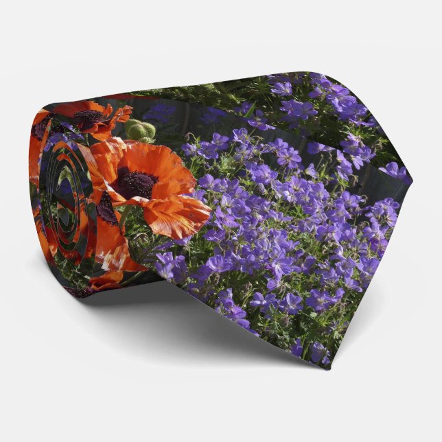 Tie, Orange and Purple Flowers, Ladies, Women's Tie (Rolled)