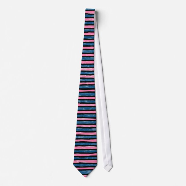 Tie, Painted Stripes, Blue and Pink Tie (Front)