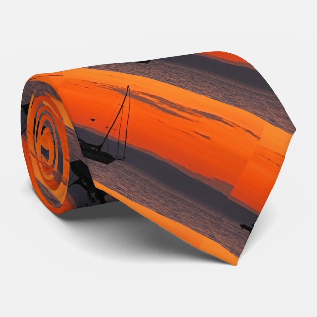 Tie, Sailboat at Sunset, Orange Sky Tie (Rolled)