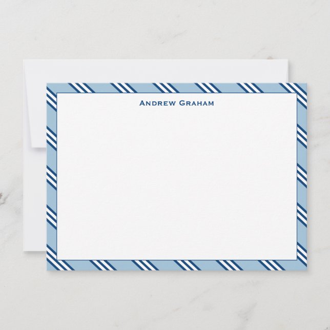 Tie Stripe Light Blue and Navy Note Card (Front)