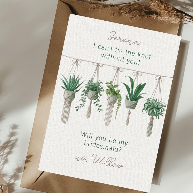 Tie the Knot Boho Plants Bridesmaid Proposal Card (Creator Uploaded)