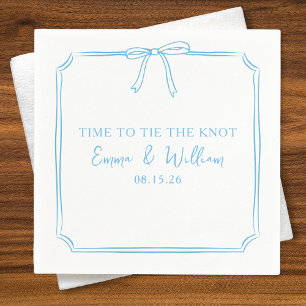 "Tie The Knot" Bow Classic Light Blue Chic Wedding Napkin