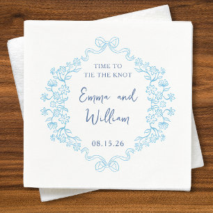 "Tie the Knot" Bow & Floral Design Custom Wedding Napkin
