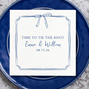 "Tie The Knot" Bow Simple Navy Blue Custom Wedding Napkin