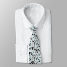 Tie Tribal Woodland Bears, Deer,  Black Aqua Blue