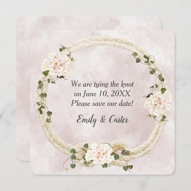 Tied Rope With Hydrangea Bouquets Save The Date (Front/Back)