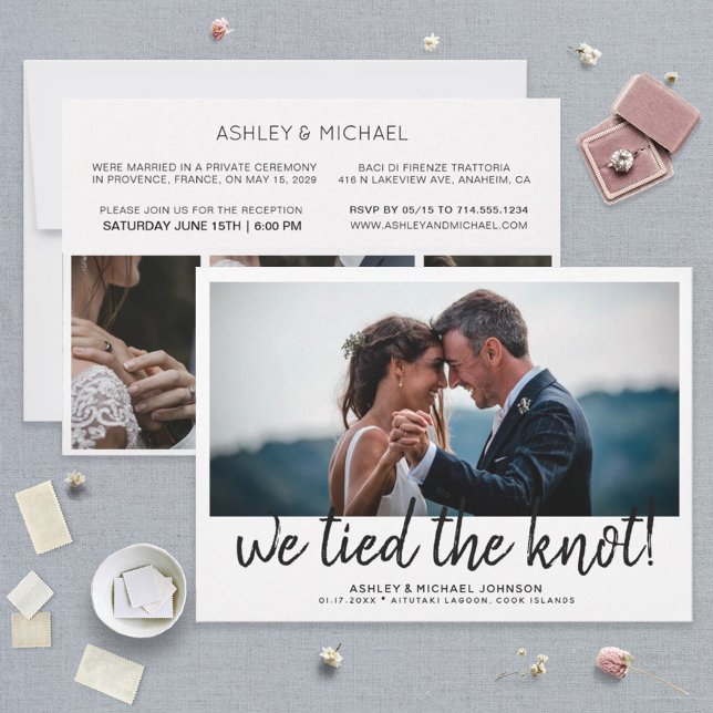 TIED THE KNOT | Elopement 4 Photo Reception Only Invitation (Creator Uploaded)