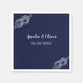 Tied The Knot Nautical Rope White & Navy Wedding Napkin