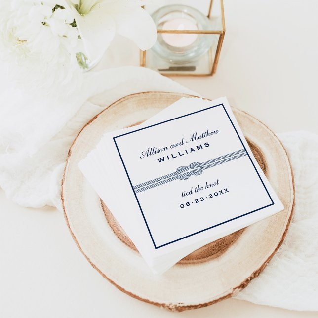 Tied the Knot Navy Blue Nautical Wedding Monogram Napkin (Creator Uploaded)