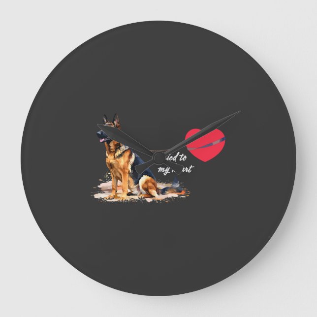 Tied to My Heart German Shepherd Large Clock (Front)