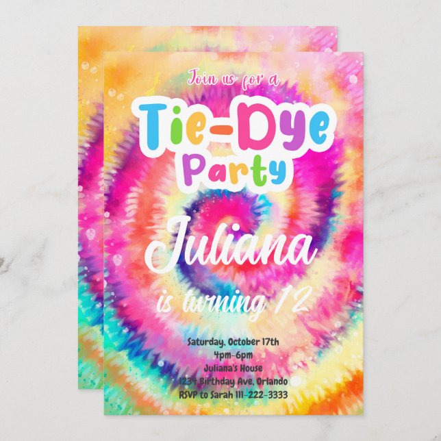 Tiedye Birthday Invite (Front/Back)