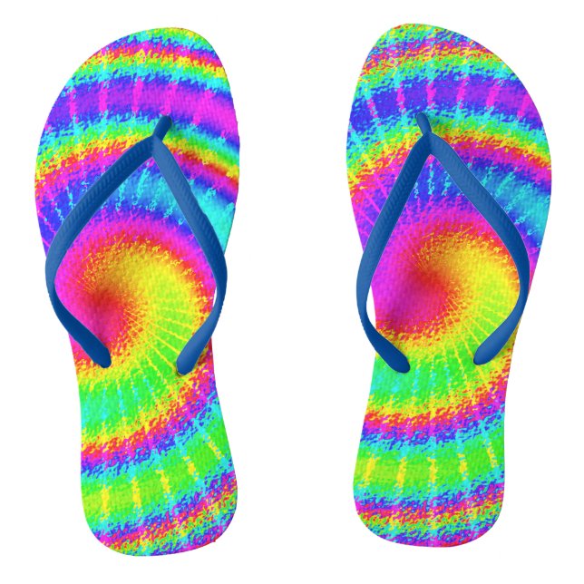 TieDye Hippie Psychedelic Groovy Colourful 70s Jandals (Footbed)