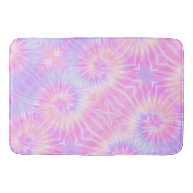 Tiedye Pastel Rainbow Spiral Hippie Tie Dye    Bath Mat (Front)