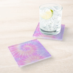 Tiedye Pastel Rainbow Spiral Hippie Tie Dye   Glass Coaster