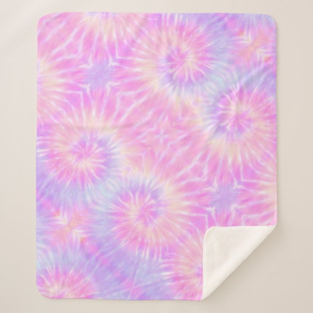 Tiedye Pastel Rainbow Spiral Hippie Tie Dye  Sherpa Blanket (Front)