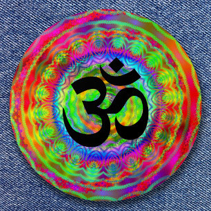 Tiedye Target with Om Symbol 7.5 Cm Round Badge
