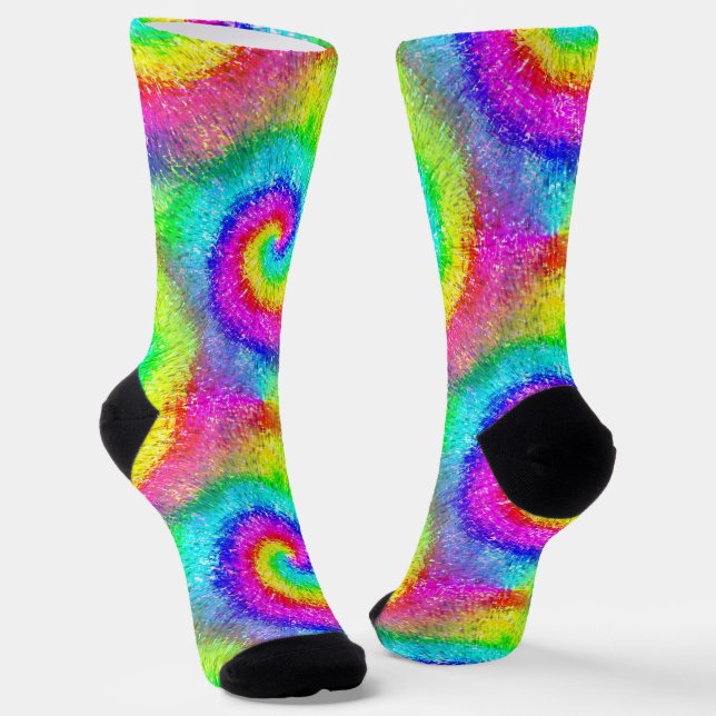 Tiedye Trippy Hippie Psychedelic Retro Monogrammed Socks (Angled)