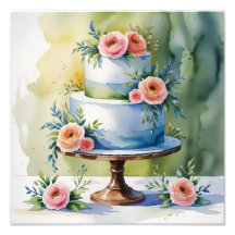 Tiered Cake Watercolor Inspired Print