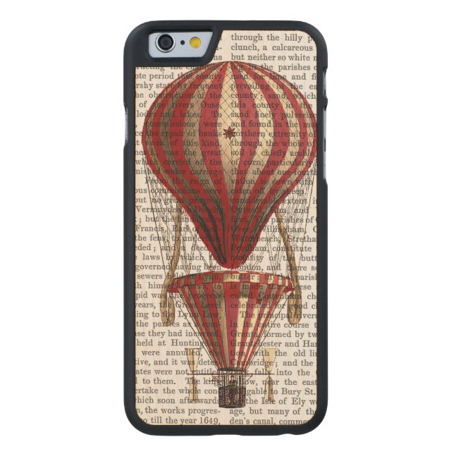 Tiered Hot Air Balloon Print Red Carved Wood iPhone Case (Back)
