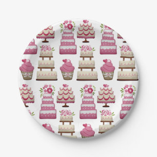 Tiered Wedding Cakes Cute Pattern Paper Plate