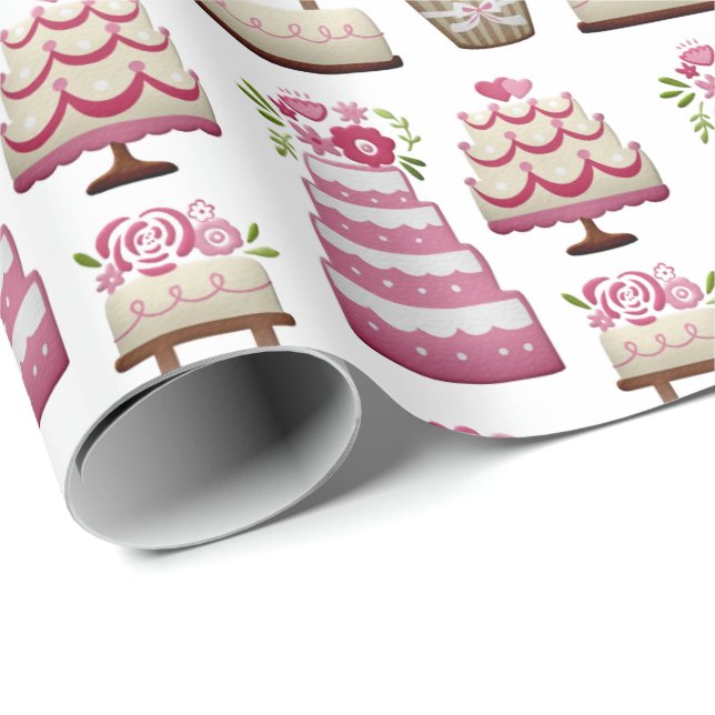 Tiered Wedding Cakes Cute Pattern Wrapping Paper (Roll Corner)