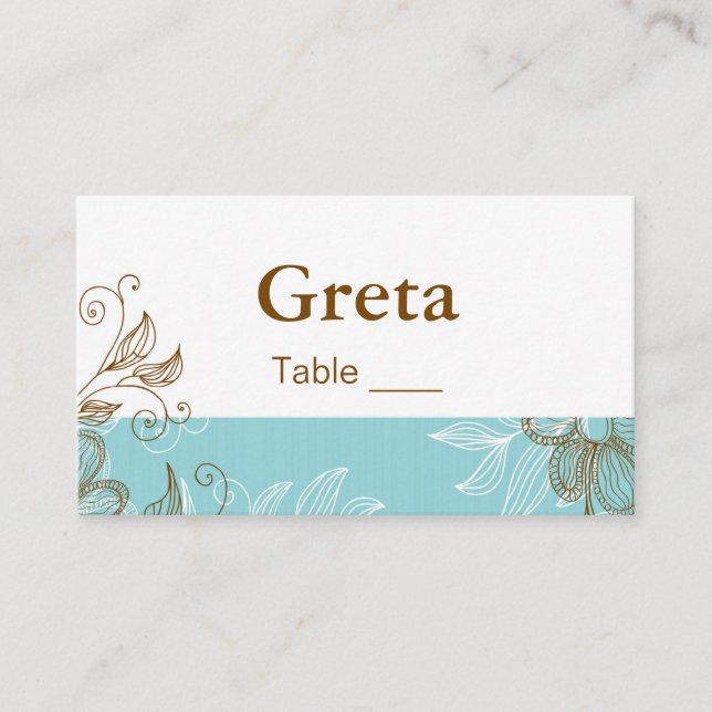 Tiffany and Brown Floral Table Place Cards (Front)