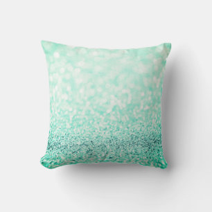 Tiffany Aqua Ocean Blue Glitter  White Delicate Cushion