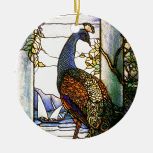 Tiffany Art Nouveau Stained Glass Peacock Ornament