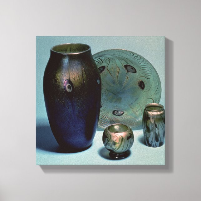 Tiffany favrile plate and vases canvas print (Front)
