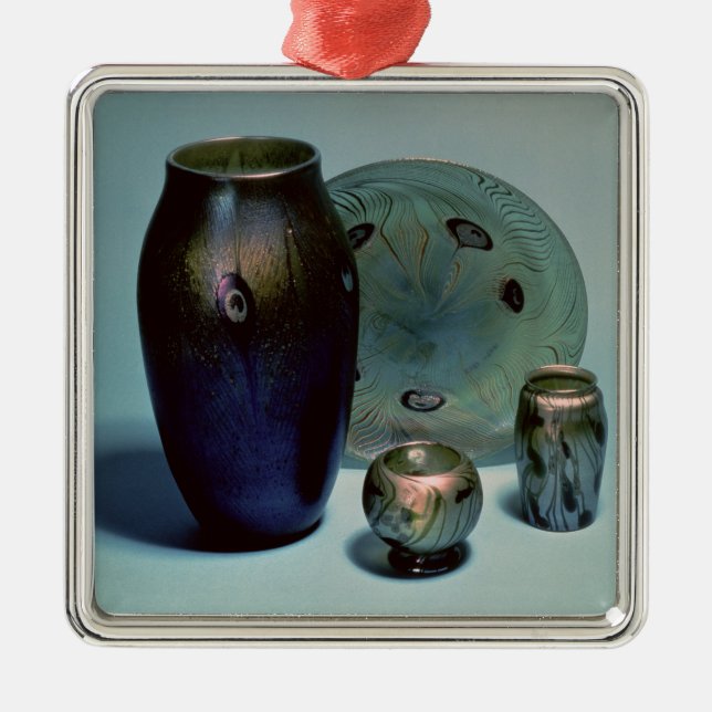 Tiffany favrile plate and vases metal tree decoration (Front)