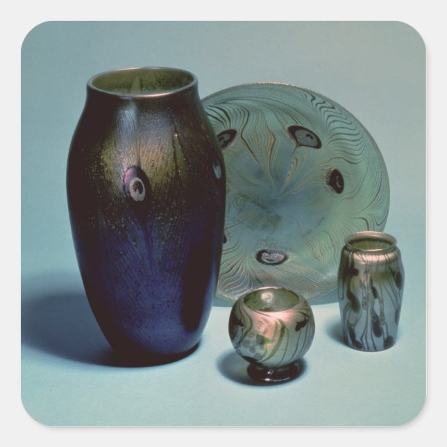 Tiffany favrile plate and vases square sticker (Front)