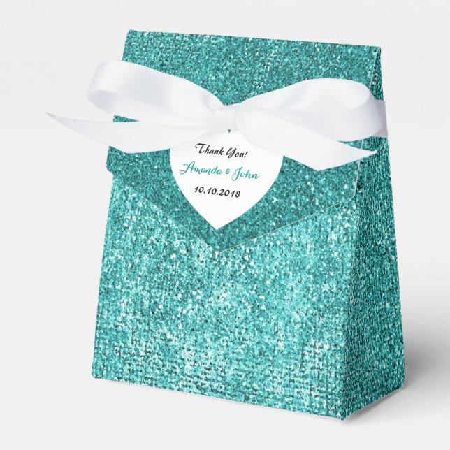 Tiffany Green Metallic Aqua White Favor Thank You Favour Box (Front Side)