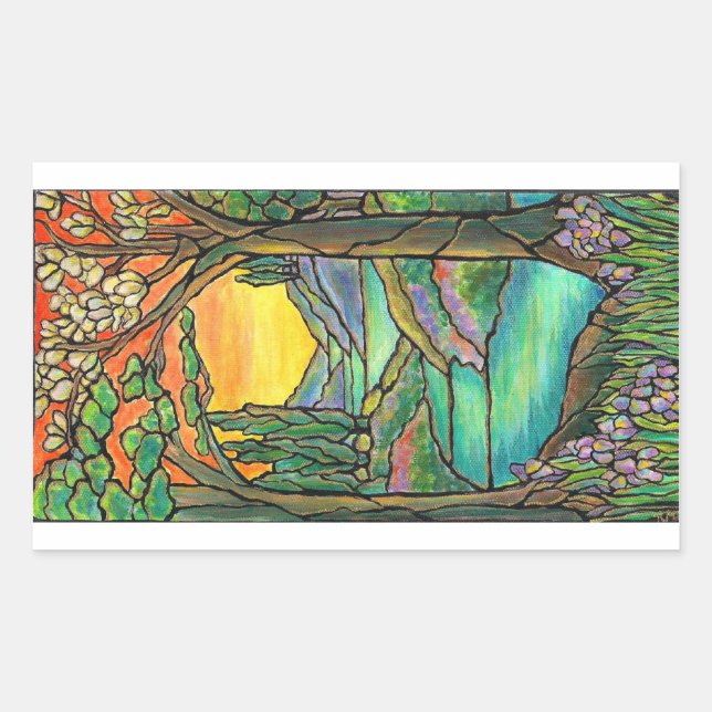 Tiffany Landscape Stained Glass Design ART! Rectangular Sticker (Front)