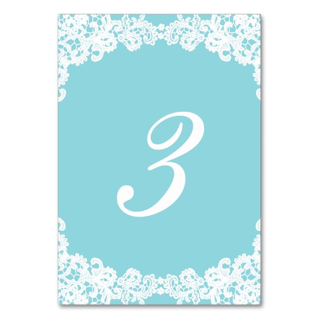 Tiffany/Mint blue elegant lace wedding table card (Back)