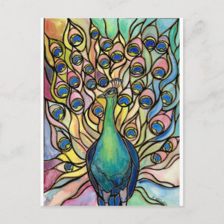 Tiffany Peacock Stained Glass style ARTpostcard Postcard