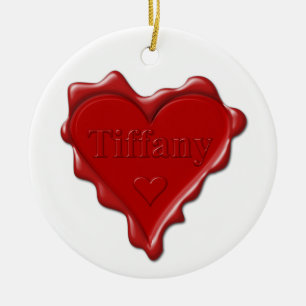 Tiffany. Red heart wax seal with name Tiffany Ceramic Tree Decoration