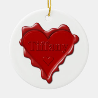 Tiffany. Red heart wax seal with name Tiffany Ceramic Tree Decoration