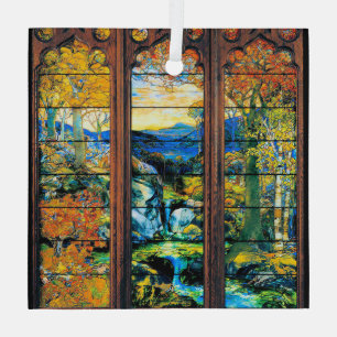 Tiffany Stained Glass Window Fall Landscape Tree Decoration
