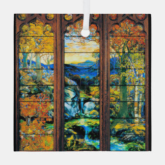 Tiffany Stained Glass Window Fall Landscape Tree Decoration