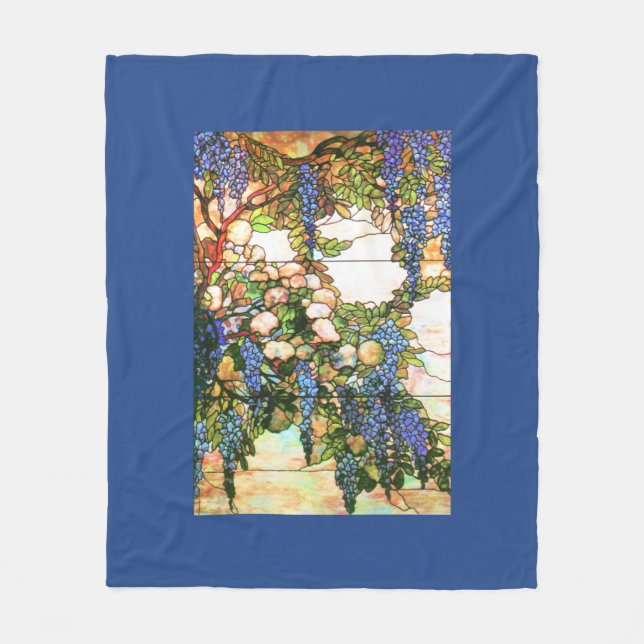 Tiffany Stained Glass Wisteria Floral Flowers Fleece Blanket (Front)